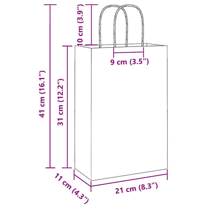 Paper Bags 50 pcs with Handles Red 21x11x31 cm