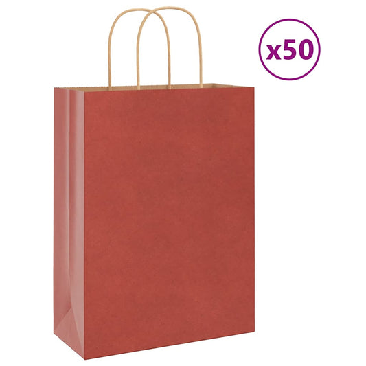 Paper Bags 50 pcs with Handles Red 26x12x35 cm
