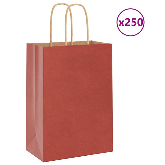 Paper Bags 250 pcs with Handles Red 15x8x21 cm