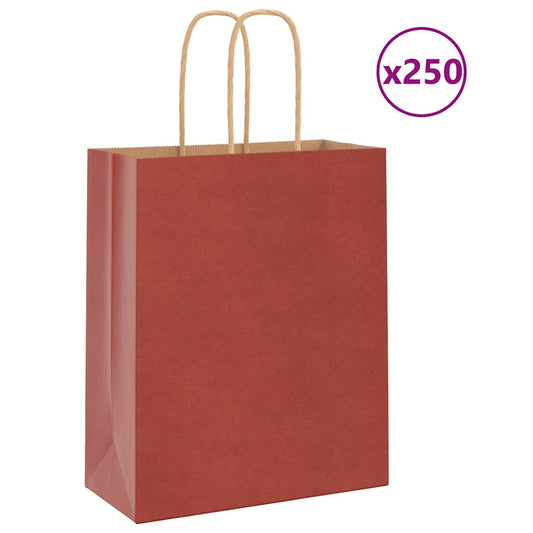 Paper Bags 250 pcs with Handles Red 18x8x22 cm