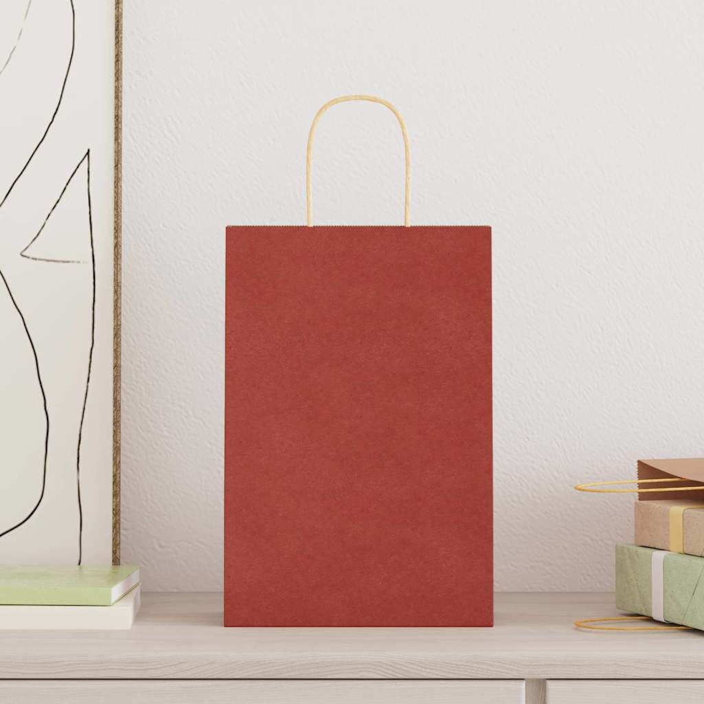 Paper Bags 250 pcs with Handles Red 21x11x31 cm