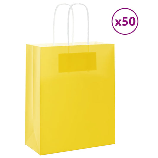 Paper Bags 50 pcs with Handles Yellow 18x8x22 cm