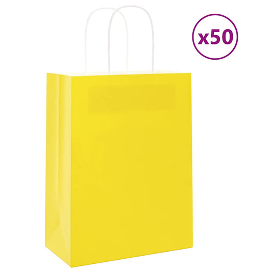 Paper Bags 50 pcs with Handles Yellow 21x11x28 cm