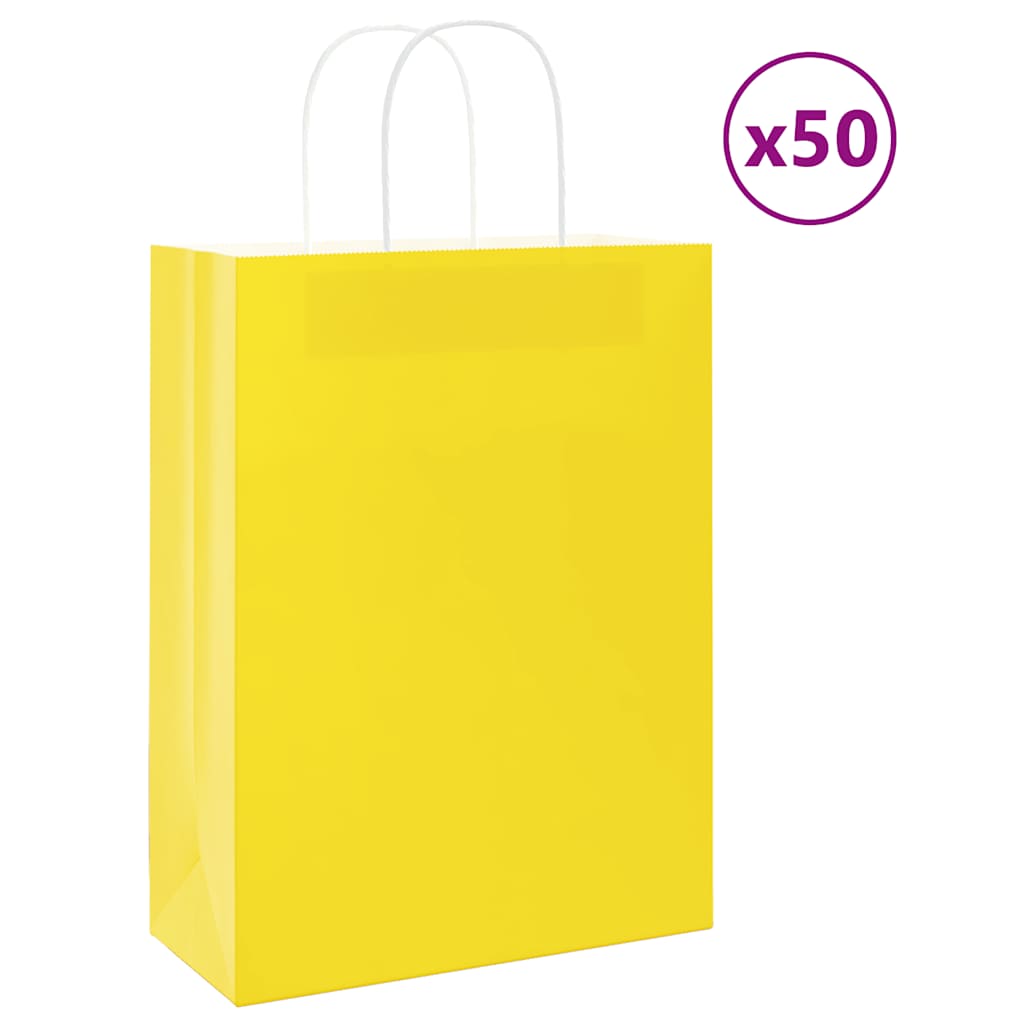 Paper Bags 50 pcs with Handles Yellow 26x12x35 cm