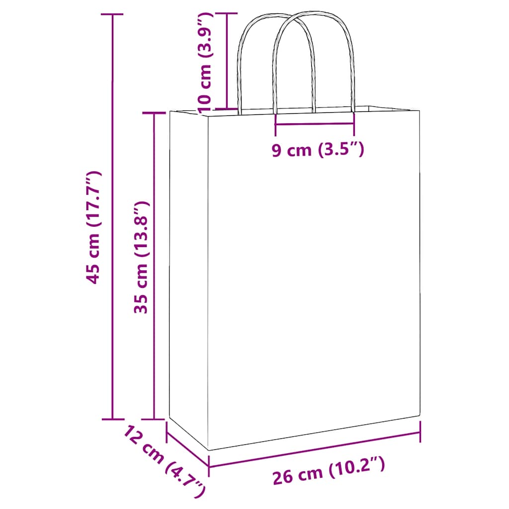 Paper Bags 50 pcs with Handles Yellow 26x12x35 cm