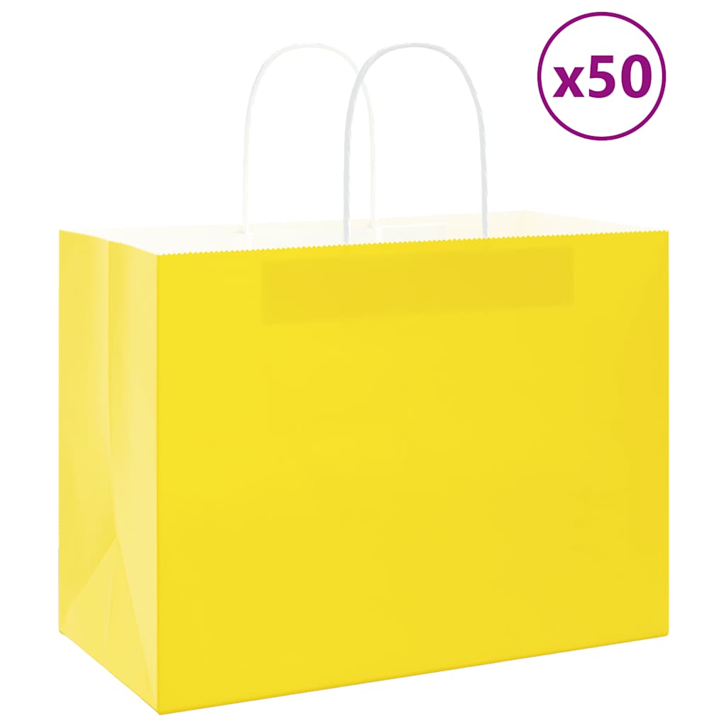 Paper Bags 50 pcs with Handles Yellow 32x17x25 cm