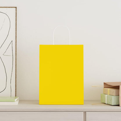 Paper Bags 250 pcs with Handles Yellow 26x12x35 cm