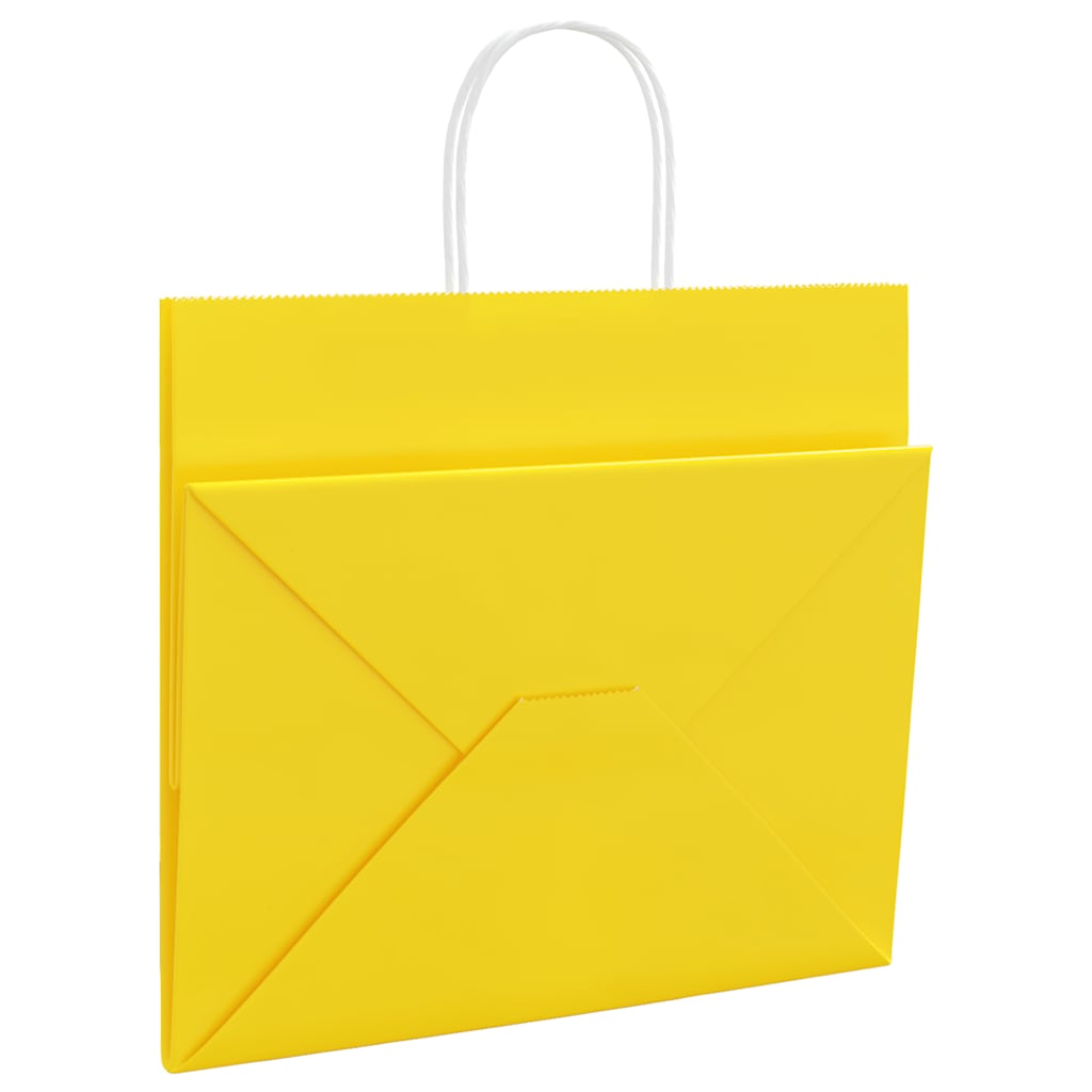 Paper Bags 250 pcs with Handles Yellow 32x22x28 cm