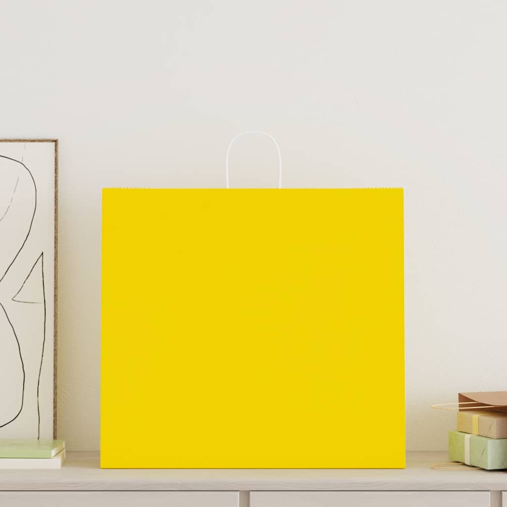 Paper Bags 250 pcs with Handles Yellow 54x15x49 cm