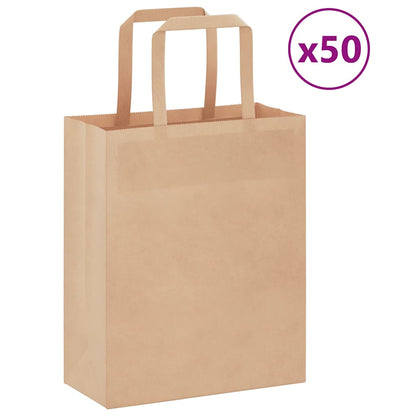 Paper Bags 50 pcs with Handles Brown 18x8x22 cm