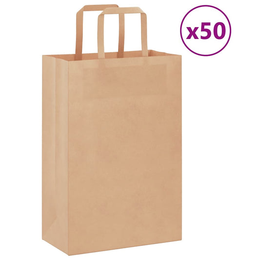Paper Bags 50 pcs with Handles Brown 21x11x31 cm