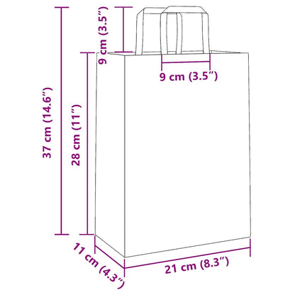 Paper Bags 250 pcs with Handles Brown 21x11x28 cm