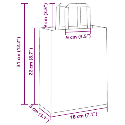 Paper Bags 50 pcs with Handles White 18x8x22 cm