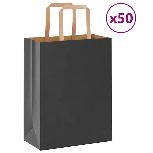 Paper Bags 50 pcs with Handles Black 21x11x28 cm