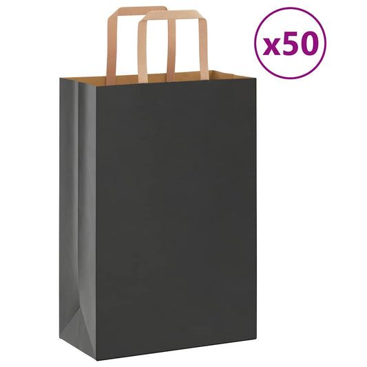 Paper Bags 50 pcs with Handles Black 21x11x31 cm