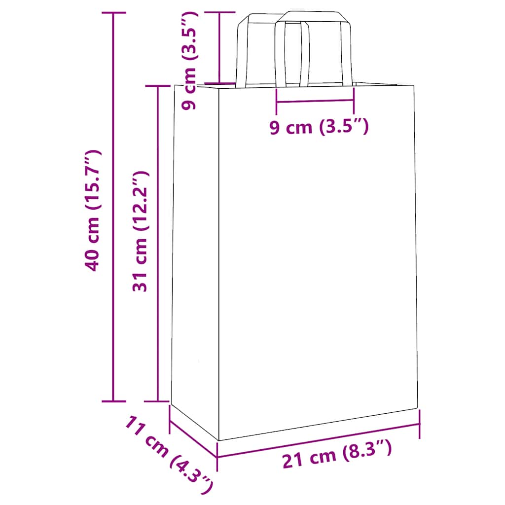 Paper Bags 50 pcs with Handles Black 21x11x31 cm