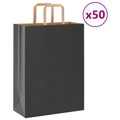 Paper Bags 50 pcs with Handles Black 26x12x35 cm