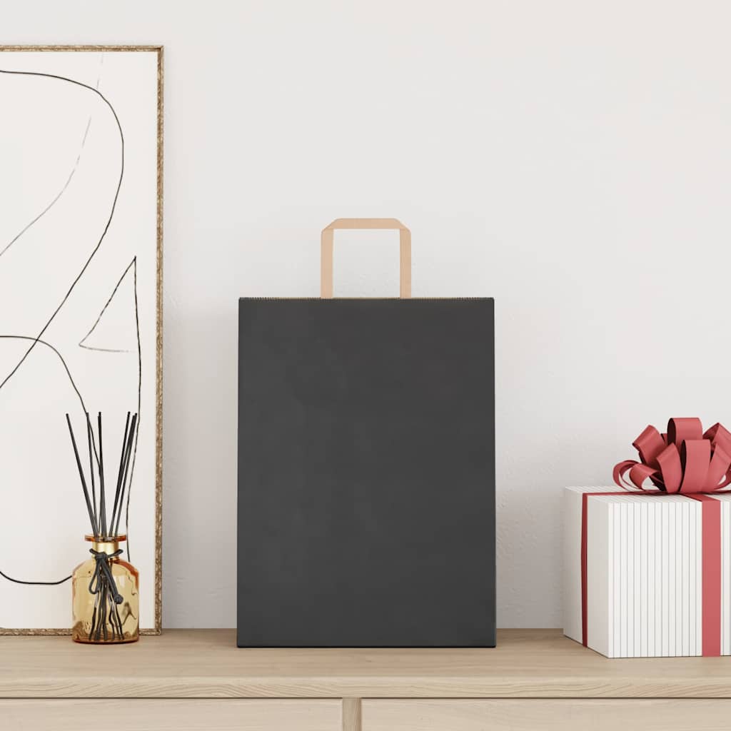 Paper Bags 50 pcs with Handles Black 26x12x35 cm