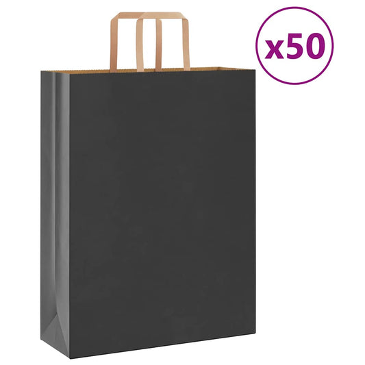 Paper Bags 50 pcs with Handles Black 32x12x42 cm