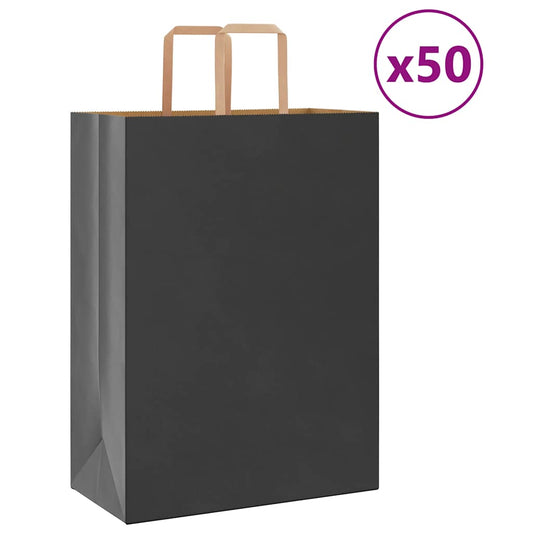 Paper Bags 50 pcs with Handles Black 32x17x44 cm