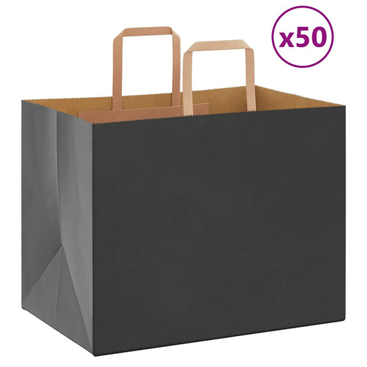 Paper Bags 50 pcs with Handles Black 32x22x24 cm