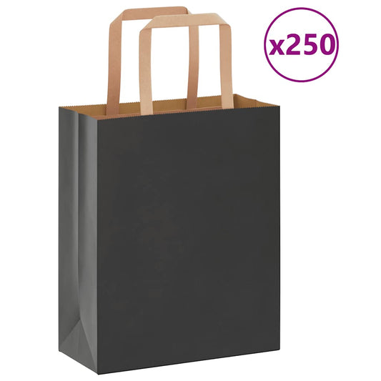 Paper Bags 250 pcs with Handles Black 18x8x22 cm