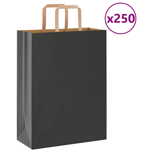 Paper Bags 250 pcs with Handles Black 26x12x35 cm