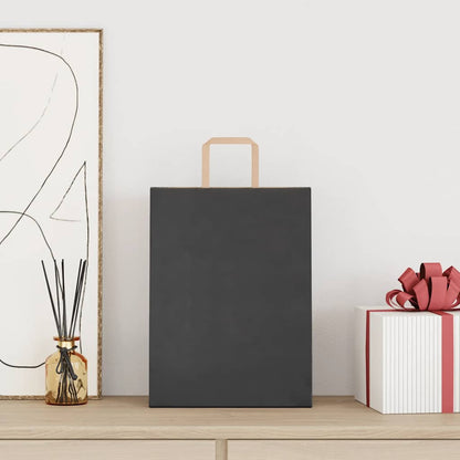 Paper Bags 250 pcs with Handles Black 26x12x35 cm