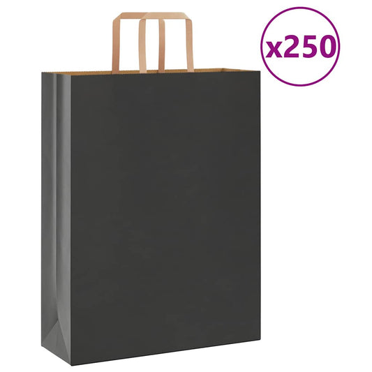 Paper Bags 250 pcs with Handles Black 32x12x42 cm