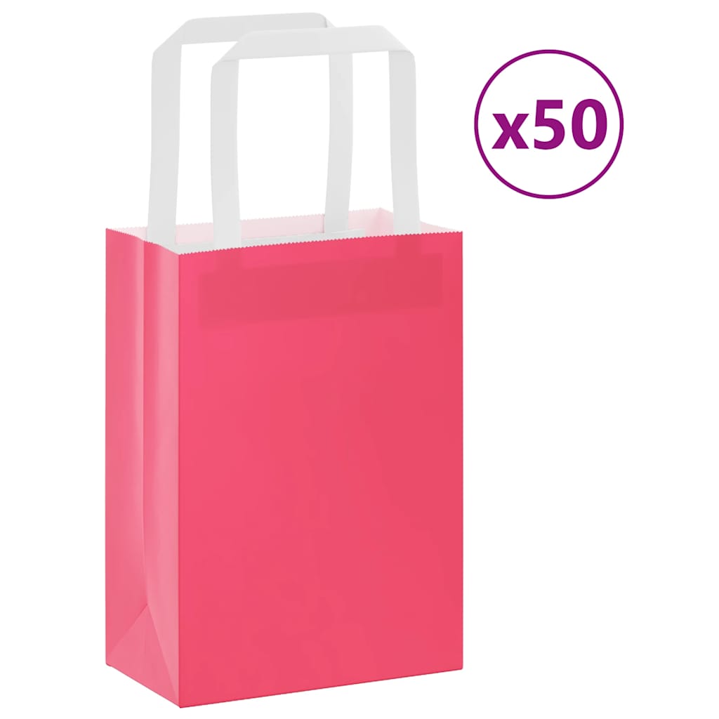 Paper Bags 50 pcs with Handles Pink 15x8x21 cm