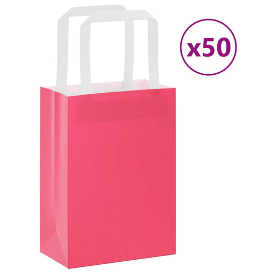 Paper Bags 50 pcs with Handles Pink 15x8x21 cm