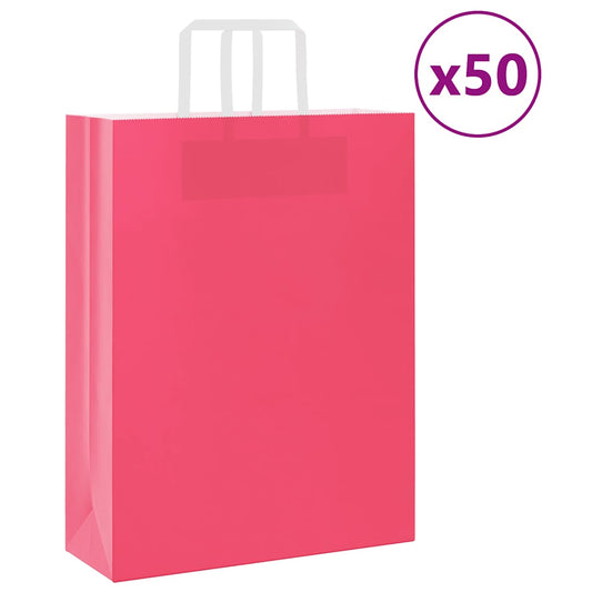 Paper Bags 50 pcs with Handles Pink 32x12x42 cm
