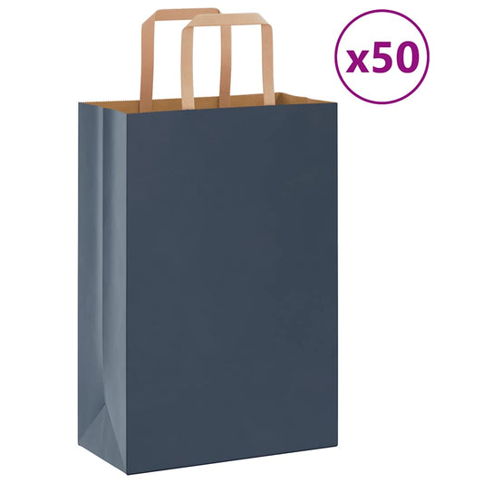Paper Bags 50 pcs with Handles Blue 21x11x31 cm