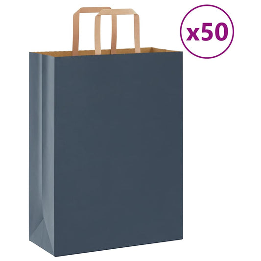 Paper Bags 50 pcs with Handles Blue 26x12x35 cm