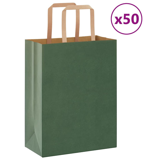 Paper Bags 50 pcs with Handles Green 21x11x28 cm