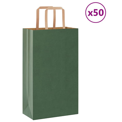 Paper Bags 50 pcs with Handles Green 21x11x36 cm