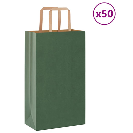 Paper Bags 50 pcs with Handles Green 21x11x36 cm