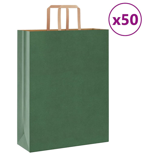 Paper Bags 50 pcs with Handles Green 32x12x42 cm