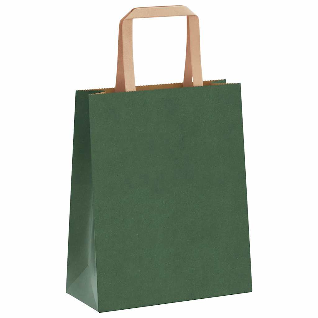 Paper Bags 250 pcs with Handles Green 18x8x22 cm
