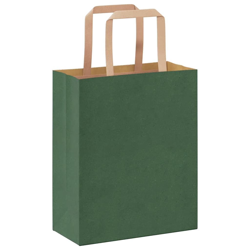 Paper Bags 250 pcs with Handles Green 18x8x22 cm