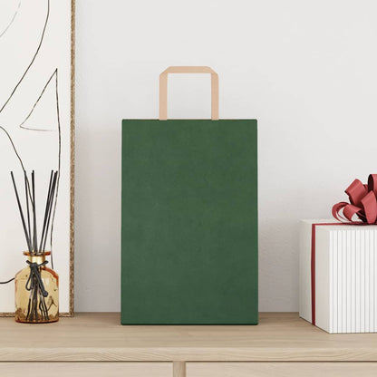 Paper Bags 250 pcs with Handles Green 21x11x31 cm