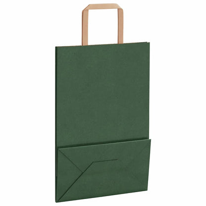 Paper Bags 250 pcs with Handles Green 21x11x31 cm