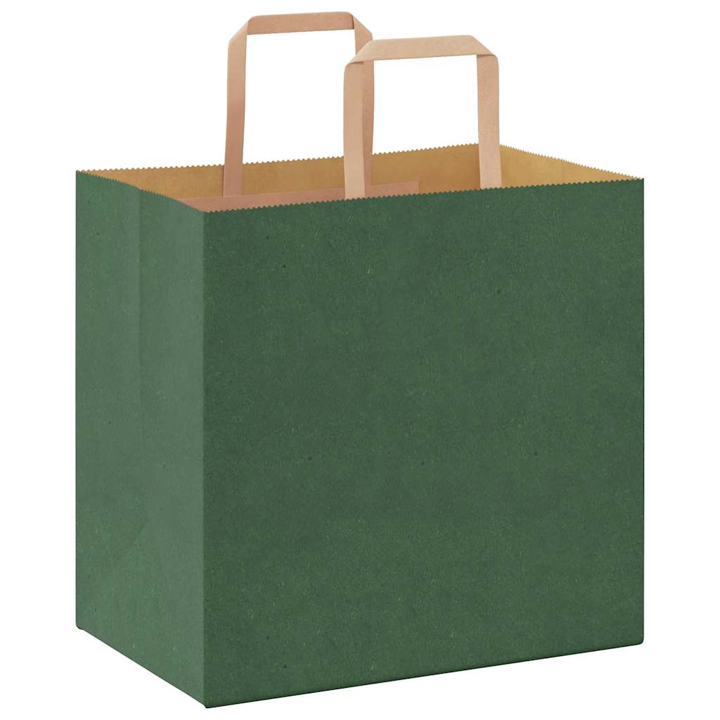 Paper Bags 250 pcs with Handles Green 26x17x25 cm