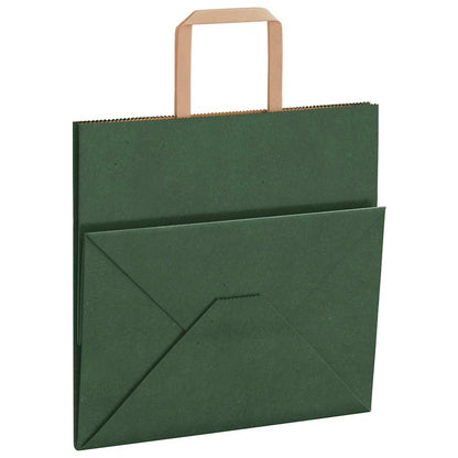 Paper Bags 250 pcs with Handles Green 26x17x25 cm