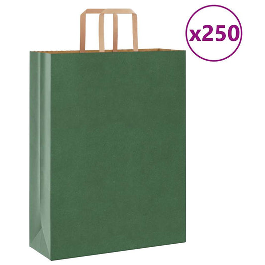 Paper Bags 250 pcs with Handles Green 32x12x42 cm