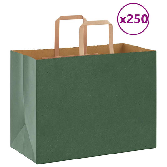 Paper Bags 250 pcs with Handles Green 32x17x25 cm