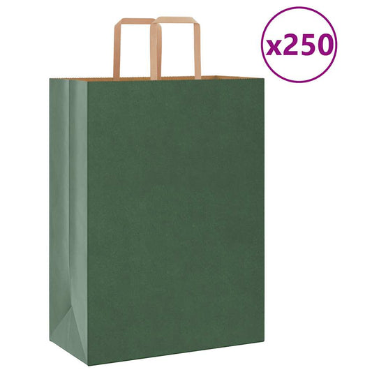 Paper Bags 250 pcs with Handles Green 32x17x44 cm