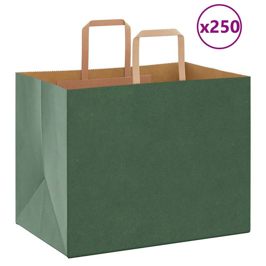 Paper Bags 250 pcs with Handles Green 32x22x24 cm