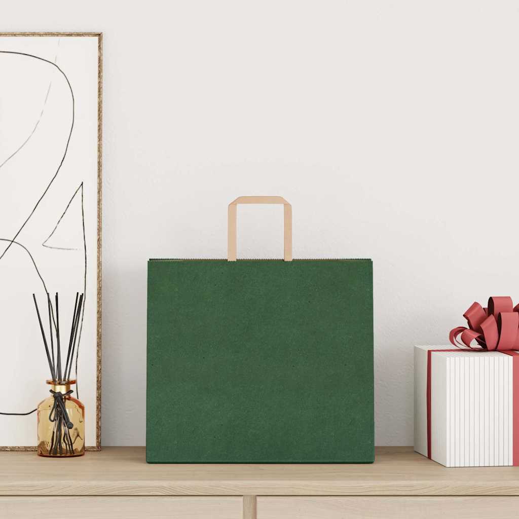 Paper Bags 250 pcs with Handles Green 32x22x28 cm