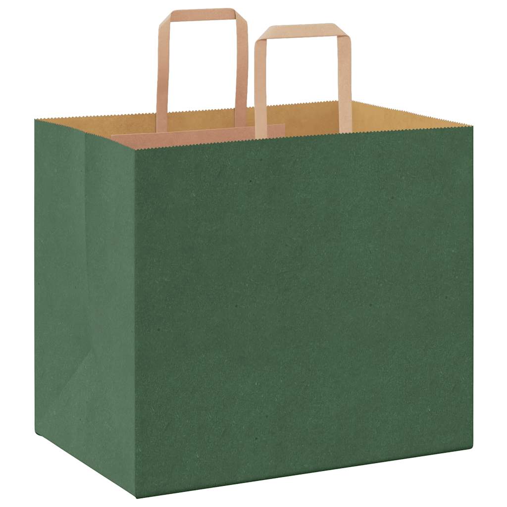 Paper Bags 250 pcs with Handles Green 32x22x28 cm